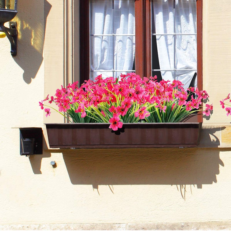 JEMONG 12 Bundles Artificial Flowers Outdoor UV Resistant Fake Flowers No Fade Faux Plastic Plants Garden Porch Window Box Decorating(Rose red) - Image 4